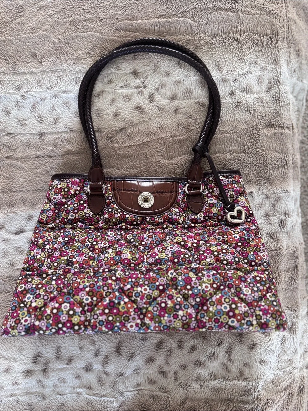 Brighton Heart to Heart Floral Quilted Calico tote Bag Leather Handles D773077